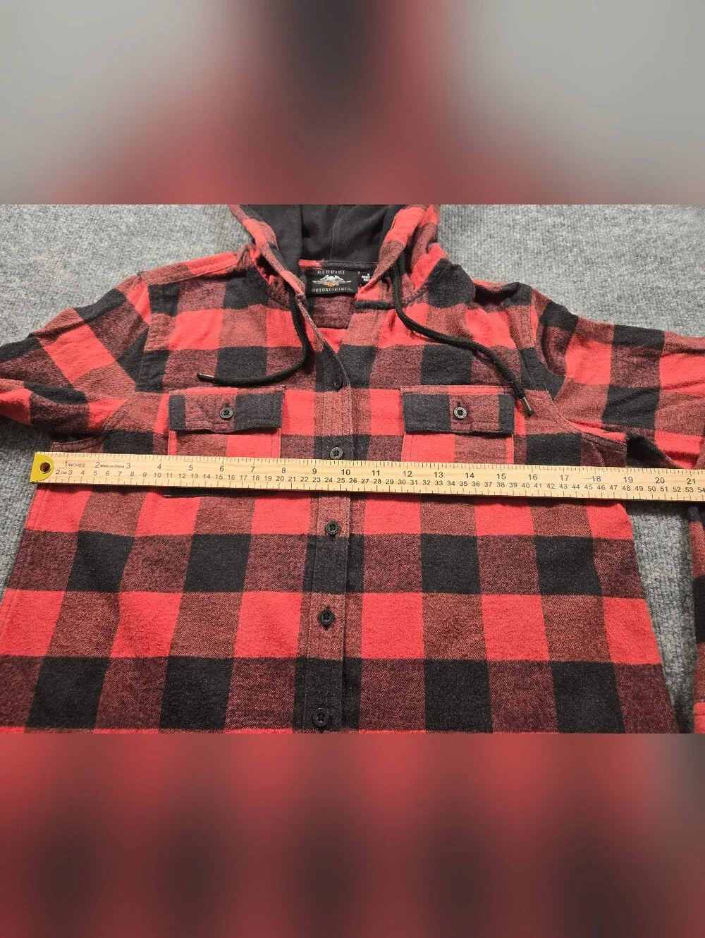 Harley-Davidson Genuine MotorClothes Red Black Buffalo Plaid Hooded Flannel Sz S